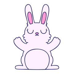 hand drawn quirky cartoon rabbit in bright neon color