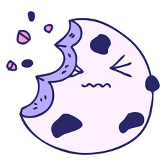 hand drawn quirky cartoon munched cookie in bright neon color
