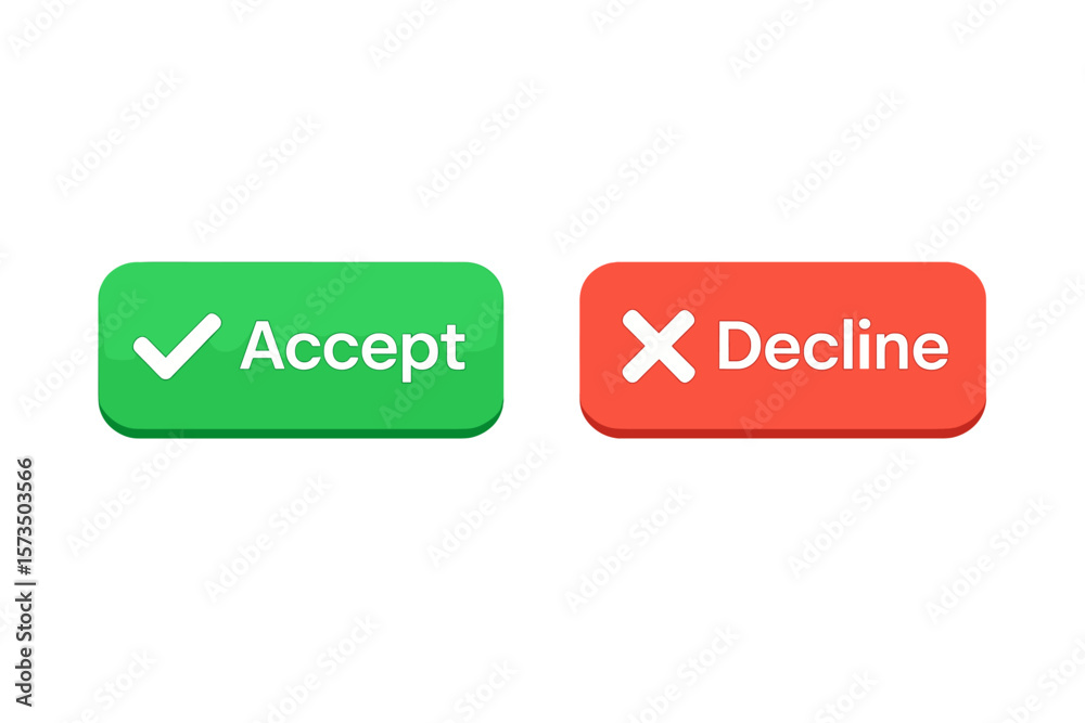 Poster accept and decline buttons with checkmark and cross icons. yes and no web interface choice symbol. g
