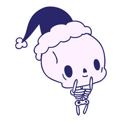 hand drawn christmas cartoon of kawaii skeleton in bright neon color