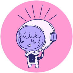 icon of a tattoo style woman in astronaut suit in bright neon color