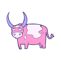 cartoon cow in bright neon color