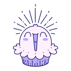 illustration of a traditional tattoo style happy singing cupcake in bright neon color