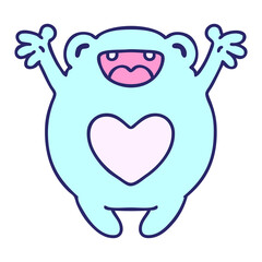 cartoon of a happy frog in love in bright neon color