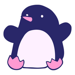 cartoon doodle dancing penguin in bright neon color