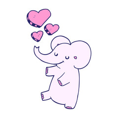 cartoon elephant with love hearts in bright neon color