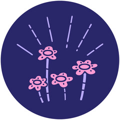 icon of a tattoo style flowers growing in bright neon color