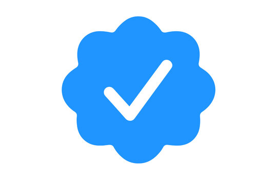 Blue tick verified social media account icon. Approved profile sign. White checkmark in a blue badge. Official user confirmation symbol for authentic status. Vector illustration.