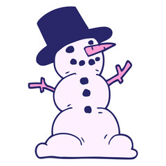 cartoon doodle traditional snowman in bright neon color