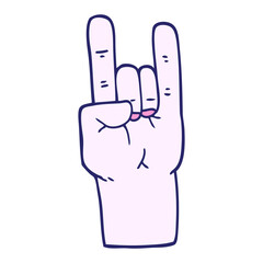 cartoon doodle rock music hand in bright neon color