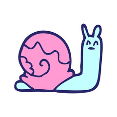 cartoon doodle snail in bright neon color
