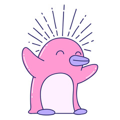 illustration of a traditional tattoo style happy penguin in bright neon color