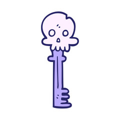 cartoon doodle spooky skull key in bright neon color