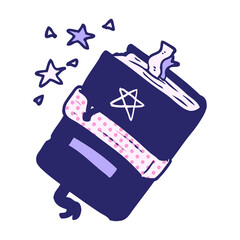 cartoon witch's book of spells in bright neon color