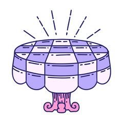 illustration of a traditional tattoo style cafe table in bright neon color