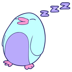 cartoon sleeping penguin in bright neon color