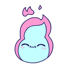 freehand drawn cartoon of cute kawaii fire flame in bright neon color