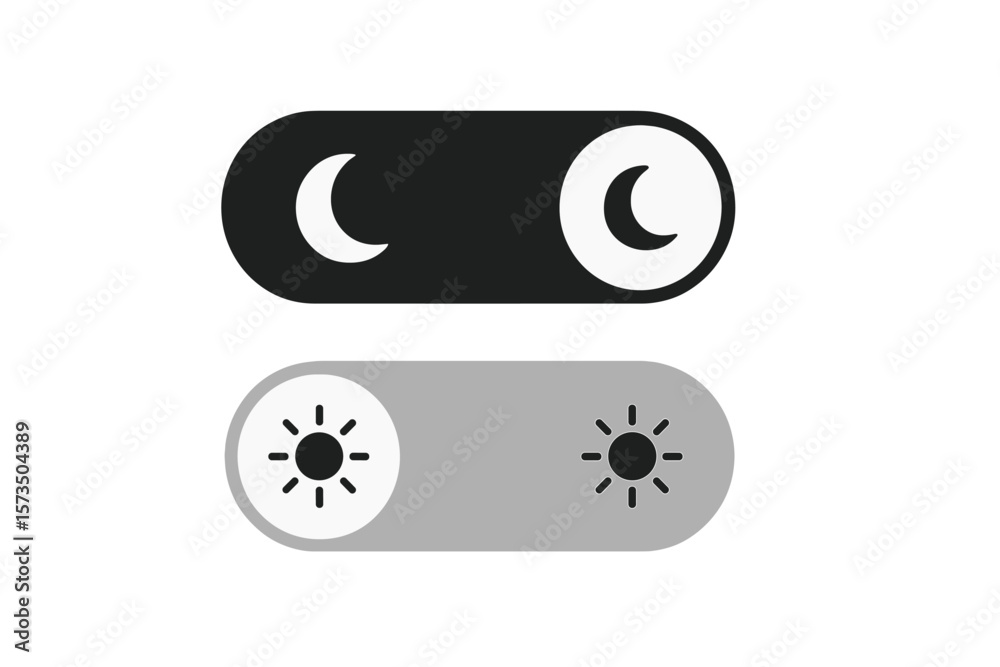 Poster dark and light mode toggle switch vector. day night sun moon ui ux buttons. app interface theme swit