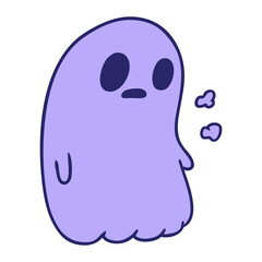 cartoon illustration of a kawaii cute ghost in bright neon color