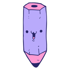 happy cartoon pencil in bright neon color
