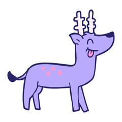 cartoon doodle happy reindeer in bright neon color