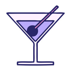 cute cartoon of a fancy cocktail in bright neon color