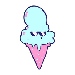 cartoon cool ice cream in bright neon color