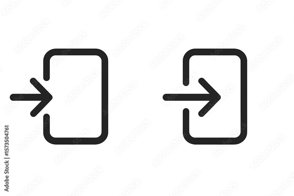 Poster login and logout icons set. enter and exit symbol. user authentication. app interface. web ui button