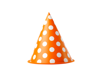 Orange polka dot party hat isolated on transparent background