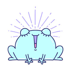 illustration of a traditional tattoo style happy frog in bright neon color