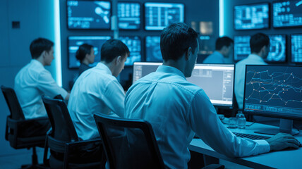 The power of digital technology with a focus on a software engineer utilizing a computer with lines of code, data analysis, and AI algorithms to improve business operations	
