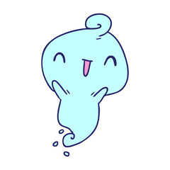 cartoon illustration kawaii cute dead ghost in bright neon color