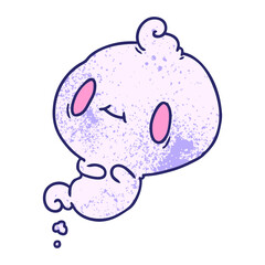 textured cartoon illustration of a kawaii cute ghost in bright neon color