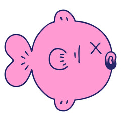 gradient shaded quirky cartoon fish  in bright neon color