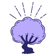 illustration of a traditional tattoo style tree in bright neon color