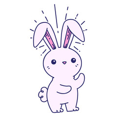 illustration of a traditional tattoo style cute bunny in bright neon color