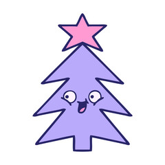 Fototapeta premium cute cartoon of a christmas tree in bright neon color