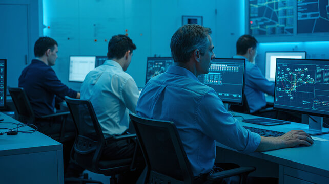 The power of digital technology with a focus on a software engineer utilizing a computer with lines of code, data analysis, and AI algorithms to improve business operations	