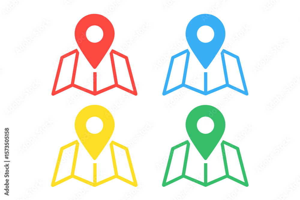 Poster gps location icon set. multicolor map icon vector collection. map pin, pointer, and marker symbol fo