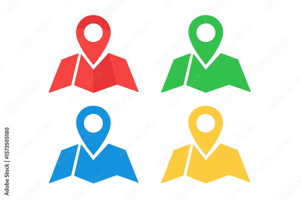 Poster gps location icon set. multicolor map pin pointer symbol for navigation and destination. vector of p