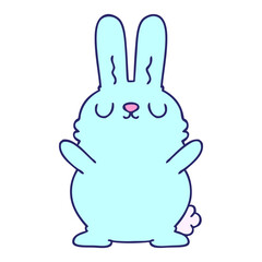 hand drawn quirky cartoon rabbit in bright neon color