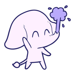 cute cartoon elephant spouting water in bright neon color