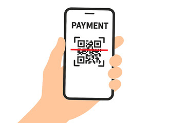 Hand Holding Smartphone Scanning QR Code for Digital Payment, Contactless Mobile Payment Illustration, Transparent PNG and Vector Graphic, Online Transaction Concept