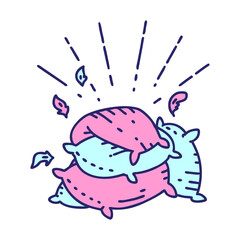 illustration of a traditional tattoo style pile of pillows in bright neon color