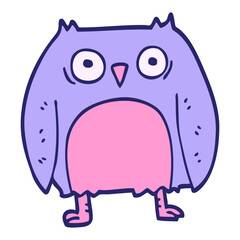 funny cartoon doodle owl in bright neon color