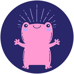 icon of a tattoo style happy frog in bright neon color