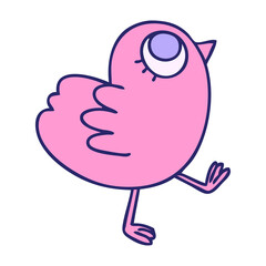 hand drawn quirky cartoon yellow bird in bright neon color