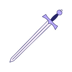 hand drawn quirky cartoon sword in bright neon color