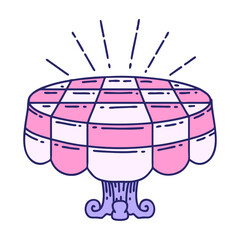 illustration of a traditional tattoo style cafe table in bright neon color