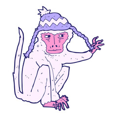 cartoon monkey wearing hat in bright neon color